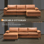 OVIOS Mid-Century Suede Reversible Chaise Sofa With Metal Legs