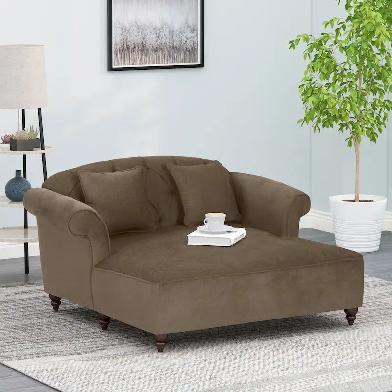 Freas Contemporary Tufted Double Chaise Lounge with Accent Pillows by Christopher Knight Home - 63.00  L x 58.50  W x 34.50  H
