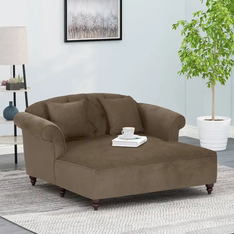 Freas Contemporary Tufted Double Chaise Lounge with Accent Pillows by Christopher Knight Home - 63.00  L x 58.50  W x 34.50  H