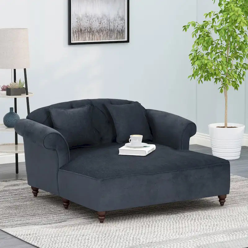Freas Contemporary Tufted Double Chaise Lounge with Accent Pillows by Christopher Knight Home - 63.00  L x 58.50  W x 34.50  H
