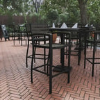 Commercial Grade Outdoor Bar Stool with Armrests and Poly Resin Slats