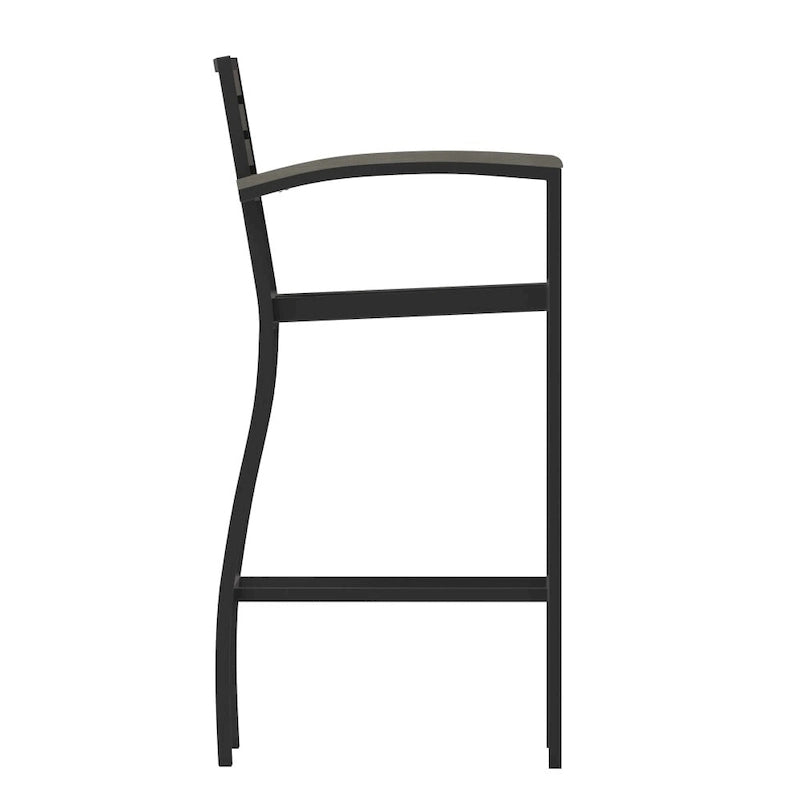 Commercial Grade Outdoor Bar Stool with Armrests and Poly Resin Slats
