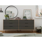 Manhattan Comfort Rockefeller 6-Drawer Double Low Dresser with Metal Legs