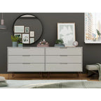 Manhattan Comfort Rockefeller 6-Drawer Double Low Dresser with Metal Legs