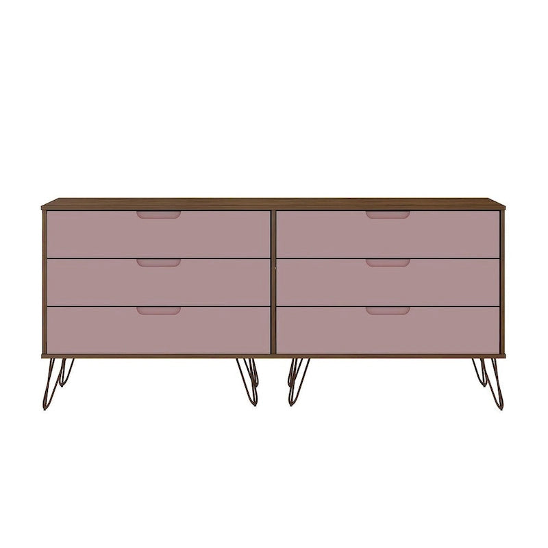 Manhattan Comfort Rockefeller 6-Drawer Double Low Dresser with Metal Legs