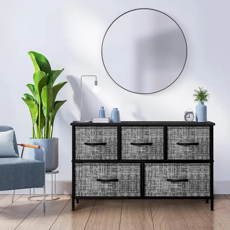 Dresser w/ 5 Drawers Furniture Storage Chest for Home, Bedroom