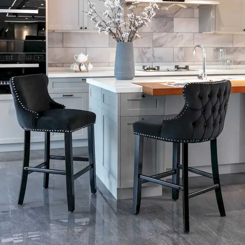 Velvet Wing-Back Barstools with Button Tufted,Set of 2