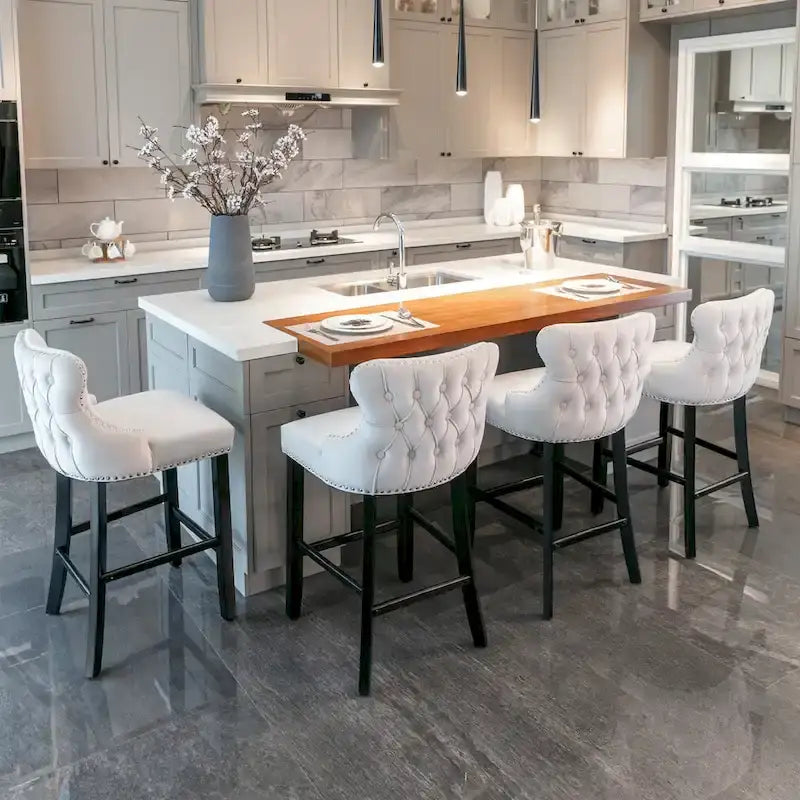 Velvet Wing-Back Barstools with Button Tufted,Set of 2