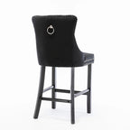 Contemporary Velvet Upholstered Barstools with Button Tufted Decoration and Wooden Legs, and Chrome Nailhead Trim, Set of 2