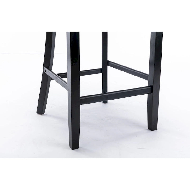 Contemporary Velvet Upholstered Barstools with Button Tufted Decoration and Wooden Legs, and Chrome Nailhead Trim, Set of 2