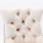 Contemporary Velvet Upholstered Barstools with Button Tufted Decoration and Wooden Legs, and Chrome Nailhead Trim, Set of 2