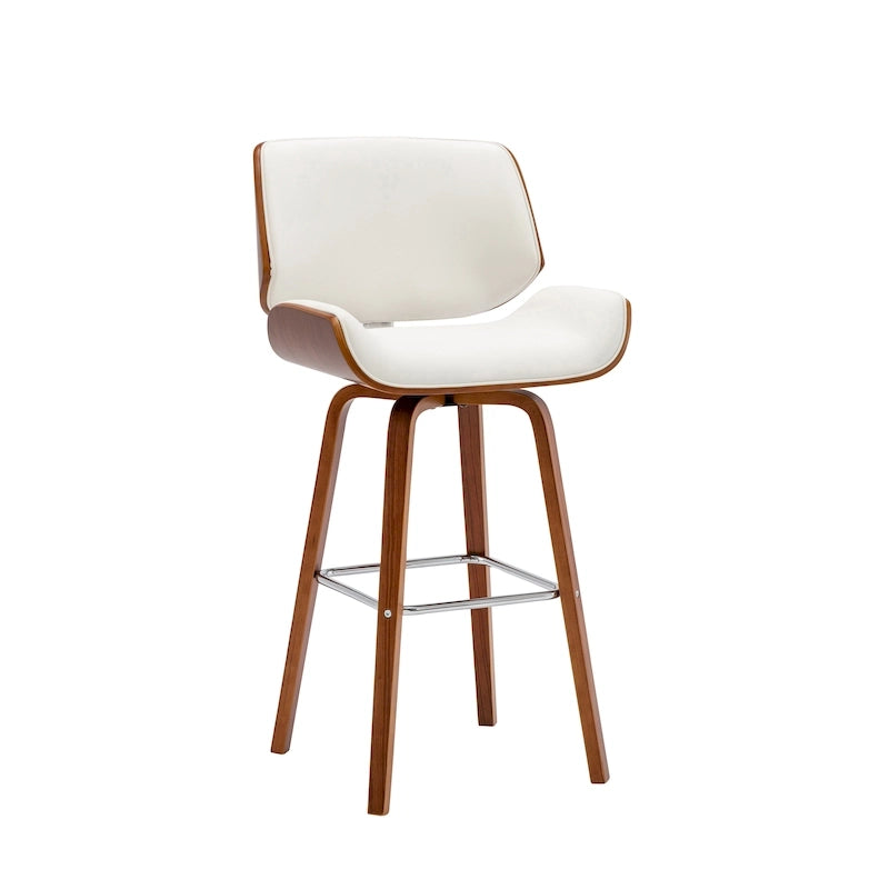 Porthos Home Ori Swivel Counter Stool, PU Leather, Wooden Legs with Footrest
