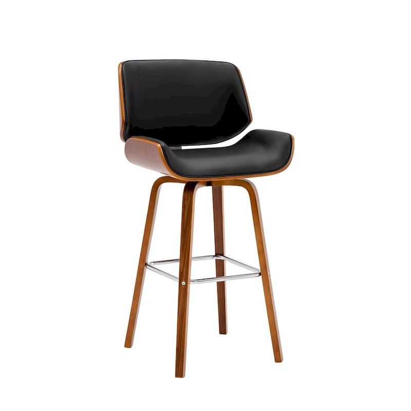 Porthos Home Ori Swivel Counter Stool, PU Leather, Wooden Legs with Footrest