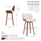 Porthos Home Ori Swivel Counter Stool, PU Leather, Wooden Legs with Footrest