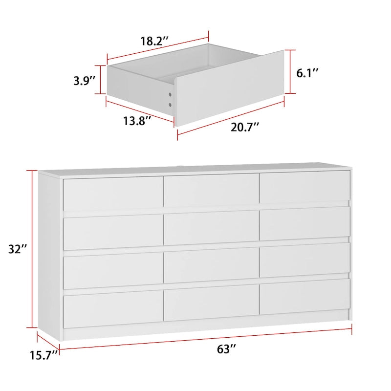12 Drawer Dresser for Bedroom with Deep Drawers Large Floor Wood Chest
