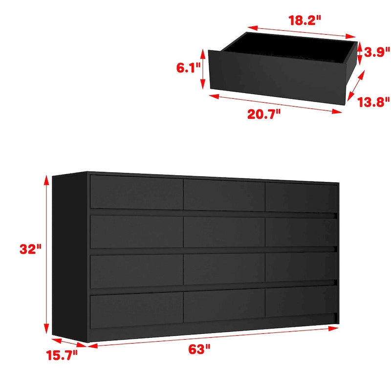 12 Drawer Dresser for Bedroom with Deep Drawers Large Floor Wood Chest