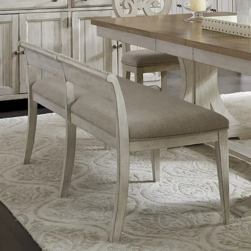 Farmhouse Reimagined Antique White with Chestnut 6 Piece Trestle Table Set