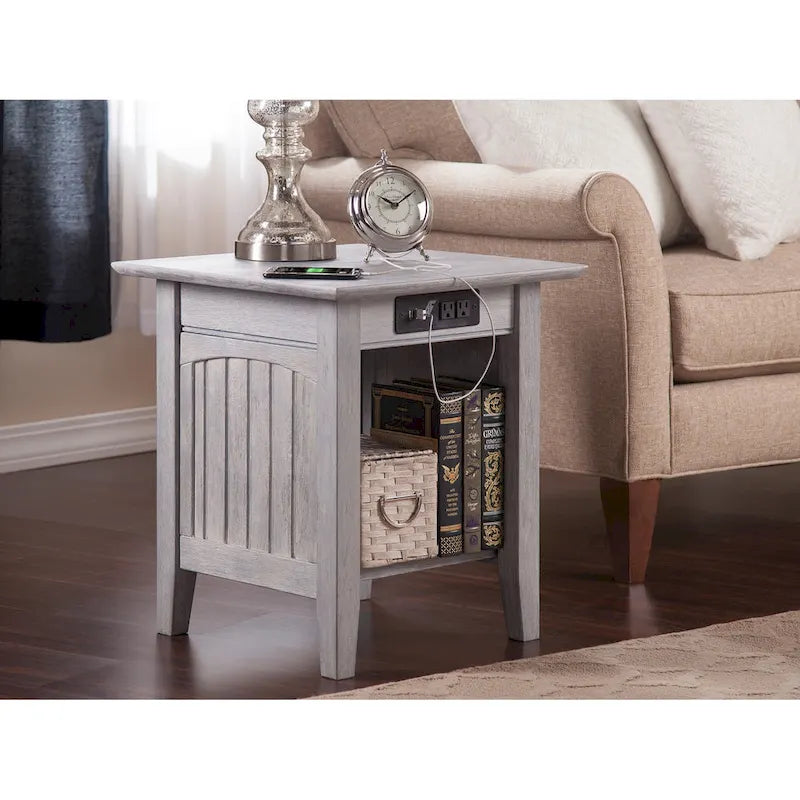 AFI Nantucket End Table with Built-in Charger in Driftwood