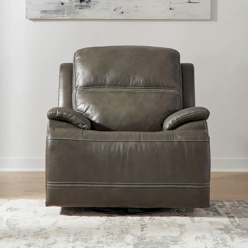 Bentley Leather Power Recliner - Graphite Grey Upholstered Arm Chair