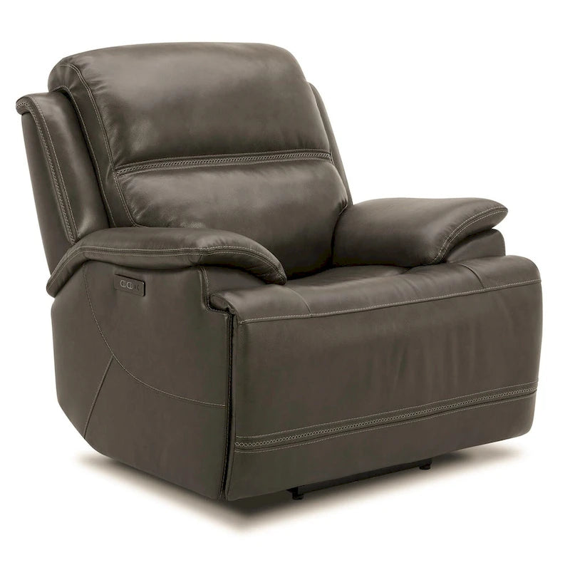Bentley Leather Power Recliner - Graphite Grey Upholstered Arm Chair
