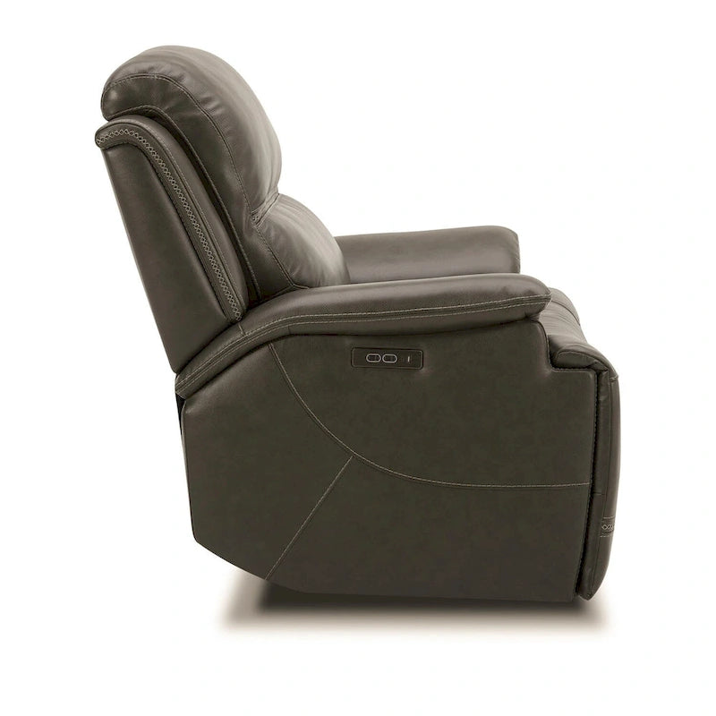 Bentley Leather Power Recliner - Graphite Grey Upholstered Arm Chair