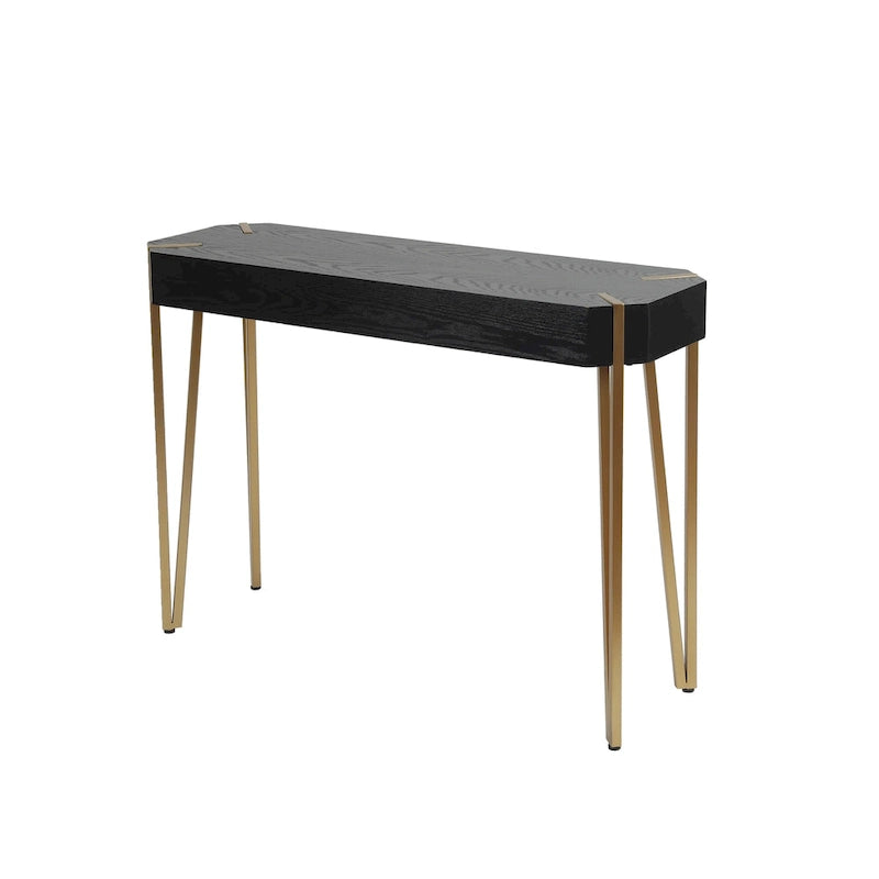 Black Wood and Gold Metal Console and Entry Table - 30.25  H x 42  W