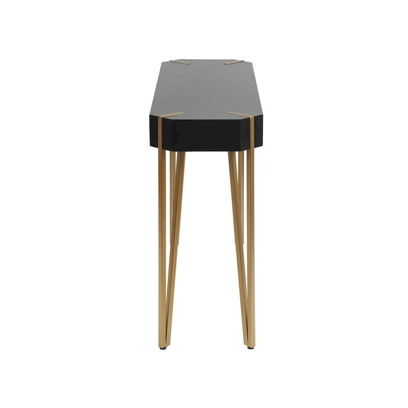 Black Wood and Gold Metal Console and Entry Table - 30.25  H x 42  W