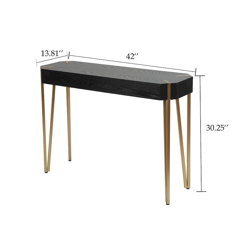 Black Wood and Gold Metal Console and Entry Table - 30.25  H x 42  W