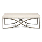 Roundhill Furniture Mantalia Upholstered Bench with Metal Frame, Champagne