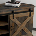 Bridgevine Home Farmhouse 66 inch Corner TV Stand for TVs up to 80 inches, No Assembly Required, Barnwood Finish