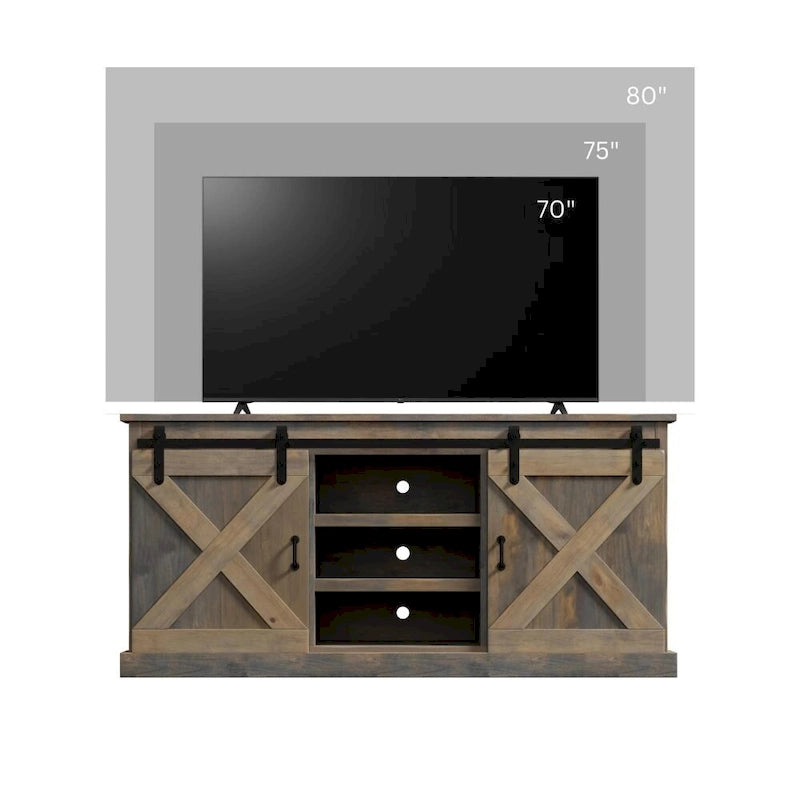 Bridgevine Home Farmhouse 66 inch Corner TV Stand for TVs up to 80 inches, No Assembly Required, Barnwood Finish