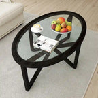 Contemporary Glass Coffee Table with Wood Base
