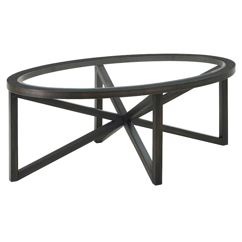 Contemporary Glass Coffee Table with Wood Base