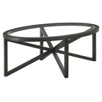 Contemporary Glass Coffee Table with Wood Base