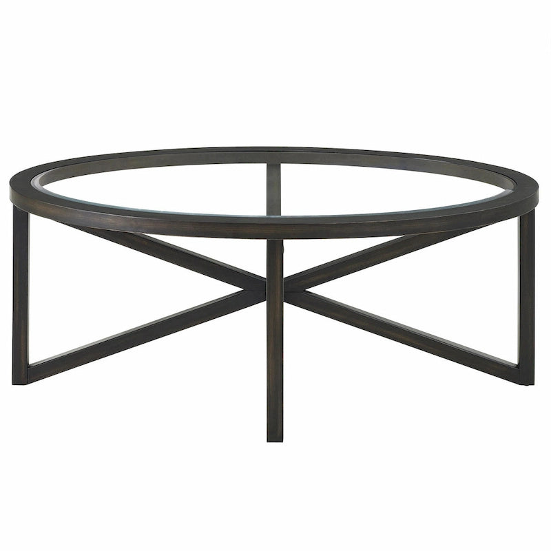 Contemporary Glass Coffee Table with Wood Base