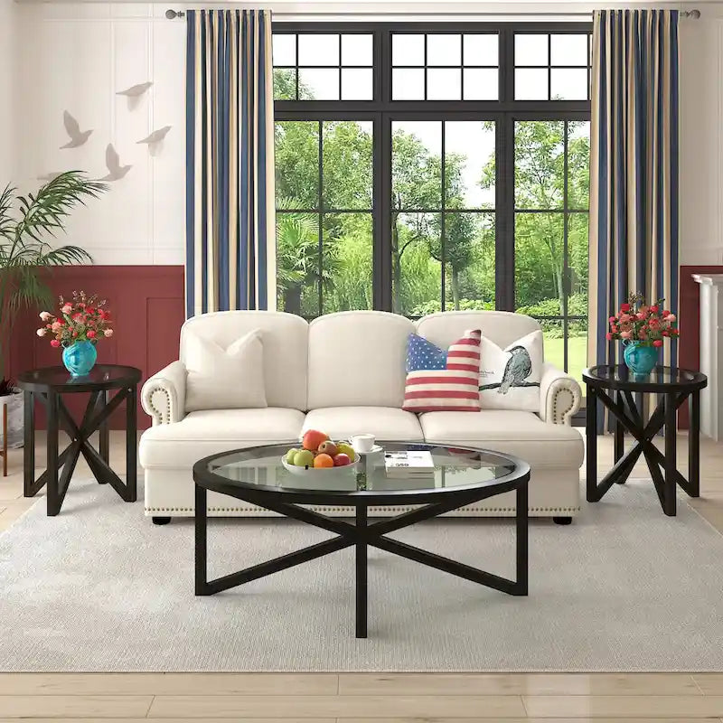 Contemporary Glass Coffee Table with Wood Base