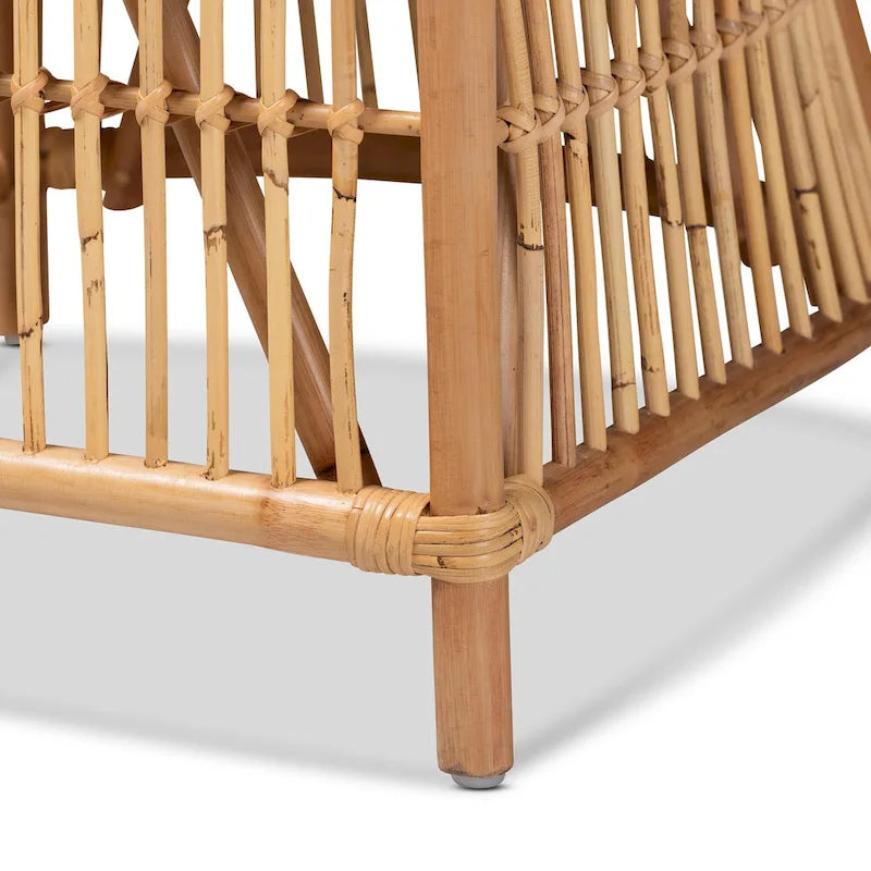 Rose Bohemian styled Upholstered Rattan Armchair-White/Natural Brown