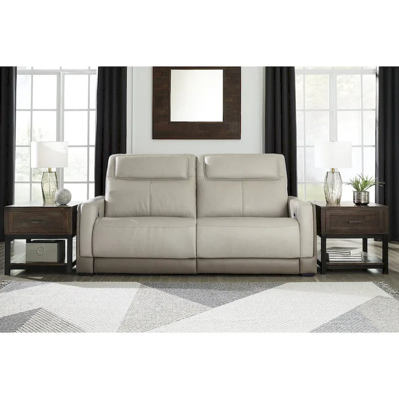 Signature Design by Ashley Battleville Silver 2 Seat Power Reclining Sofa with Adjustable Headrest - 85 W x 40 D x 43 H
