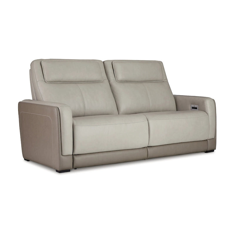 Signature Design by Ashley Battleville Silver 2 Seat Power Reclining Sofa with Adjustable Headrest - 85 W x 40 D x 43 H