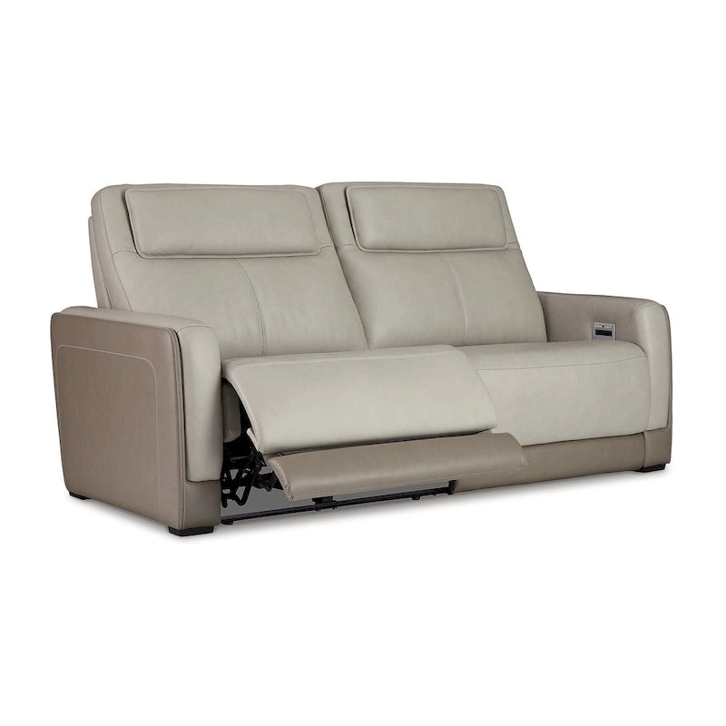 Signature Design by Ashley Battleville Silver 2 Seat Power Reclining Sofa with Adjustable Headrest - 85 W x 40 D x 43 H