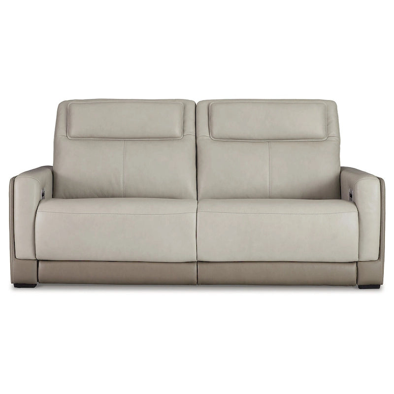 Signature Design by Ashley Battleville Silver 2 Seat Power Reclining Sofa with Adjustable Headrest - 85 W x 40 D x 43 H