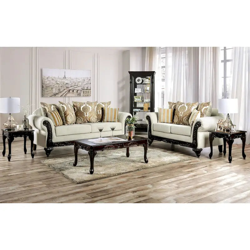 Brondon Traditional Cream Chenille Upholstered Rolled Arms Sofa by Furniture of America