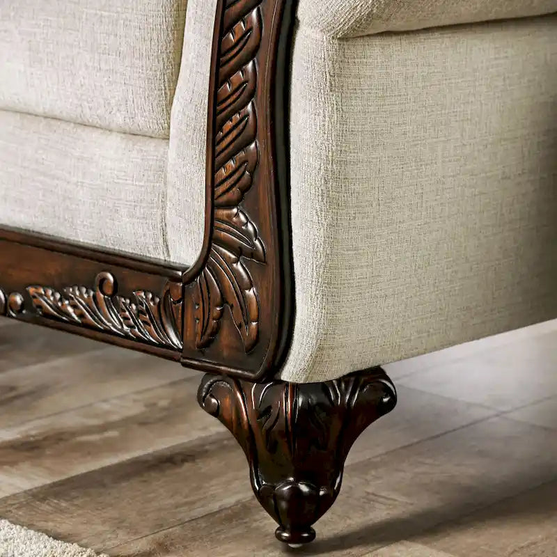 Brondon Traditional Cream Chenille Upholstered Rolled Arms Sofa by Furniture of America