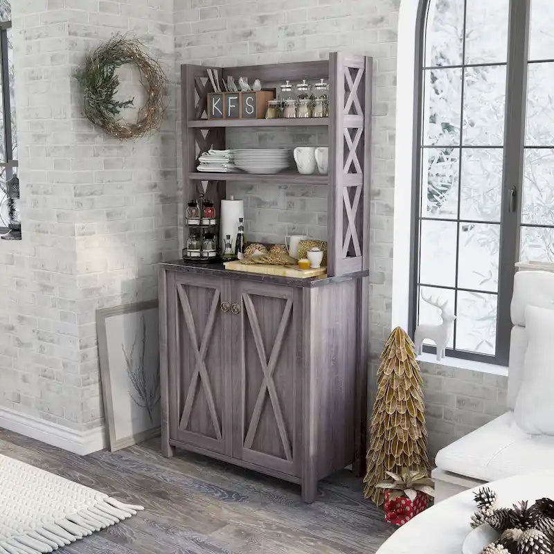 Figg Rustic Wood Multi-shelf Microwave Cabinet by Furniture of America