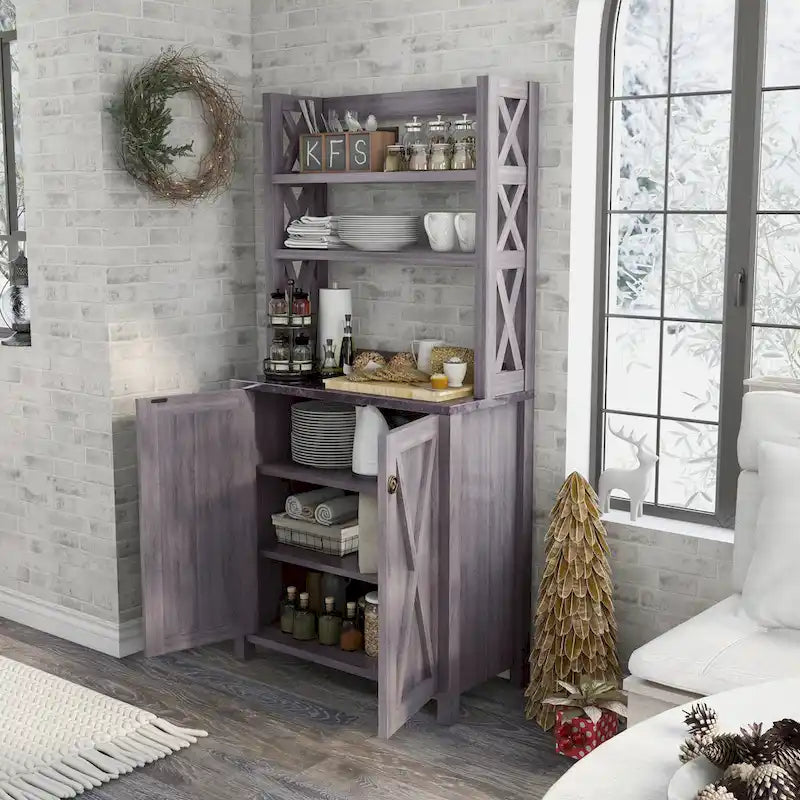 Figg Rustic Wood Multi-shelf Microwave Cabinet by Furniture of America
