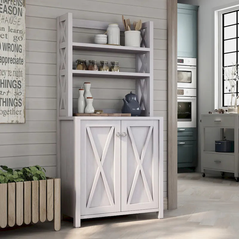 Figg Rustic Wood Multi-shelf Microwave Cabinet by Furniture of America