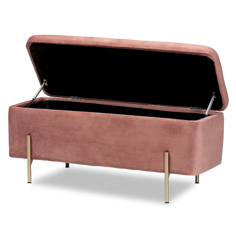 Rockwell Contemporary Glam&Luxe Velvet Upholstered Metal Storage Bench