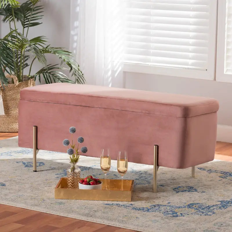 Rockwell Contemporary Glam&Luxe Velvet Upholstered Metal Storage Bench