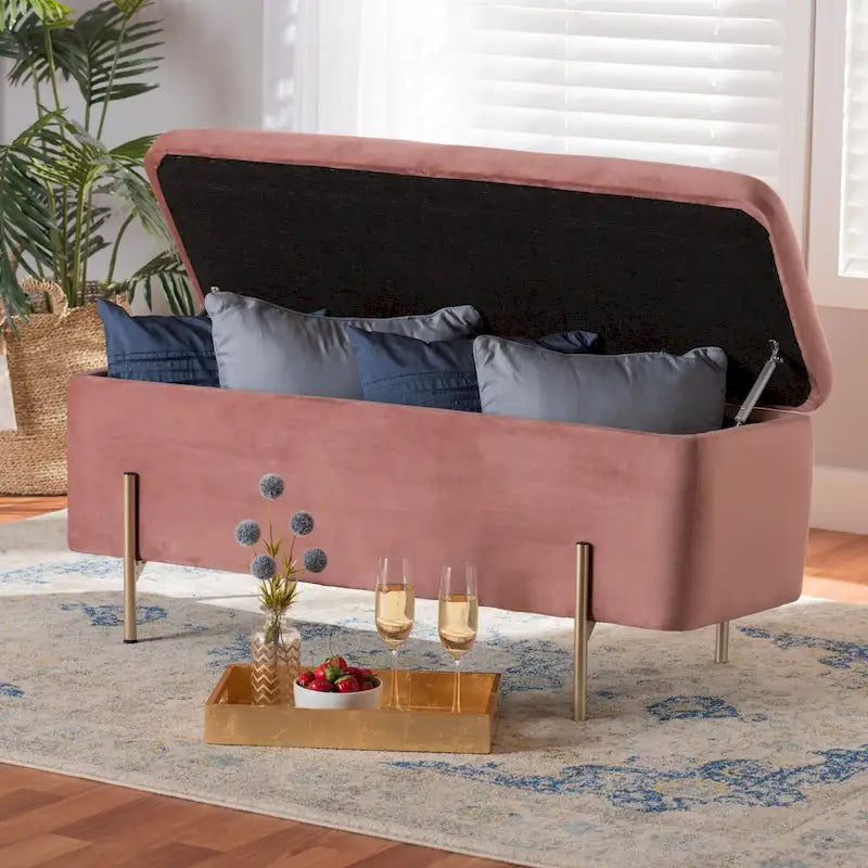 Rockwell Contemporary Glam&Luxe Velvet Upholstered Metal Storage Bench