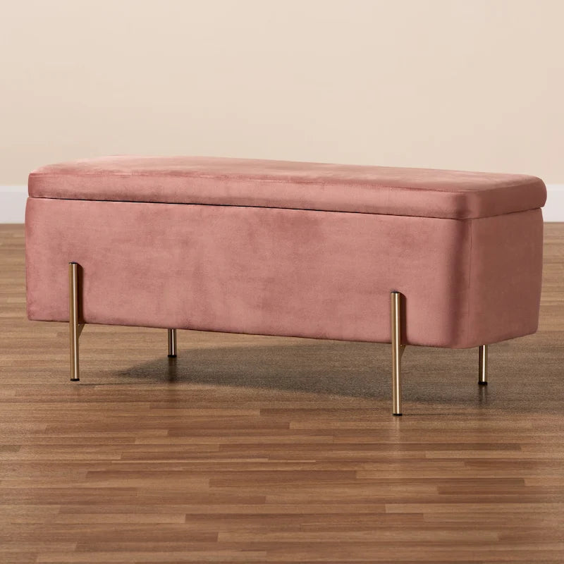 Rockwell Contemporary Glam&Luxe Velvet Upholstered Metal Storage Bench